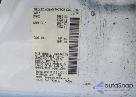 2019 Nissan Altima 2.5 S z USA, uszkodzony, nr VIN 1N4BL4BV9KC251915